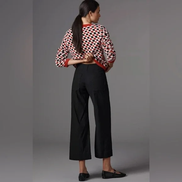 MAEVE ANTHROPOLOGIE The Colette Magic Fabric Crop Wide-Leg Pants Black 31T Tall - Picture 3 of 14
